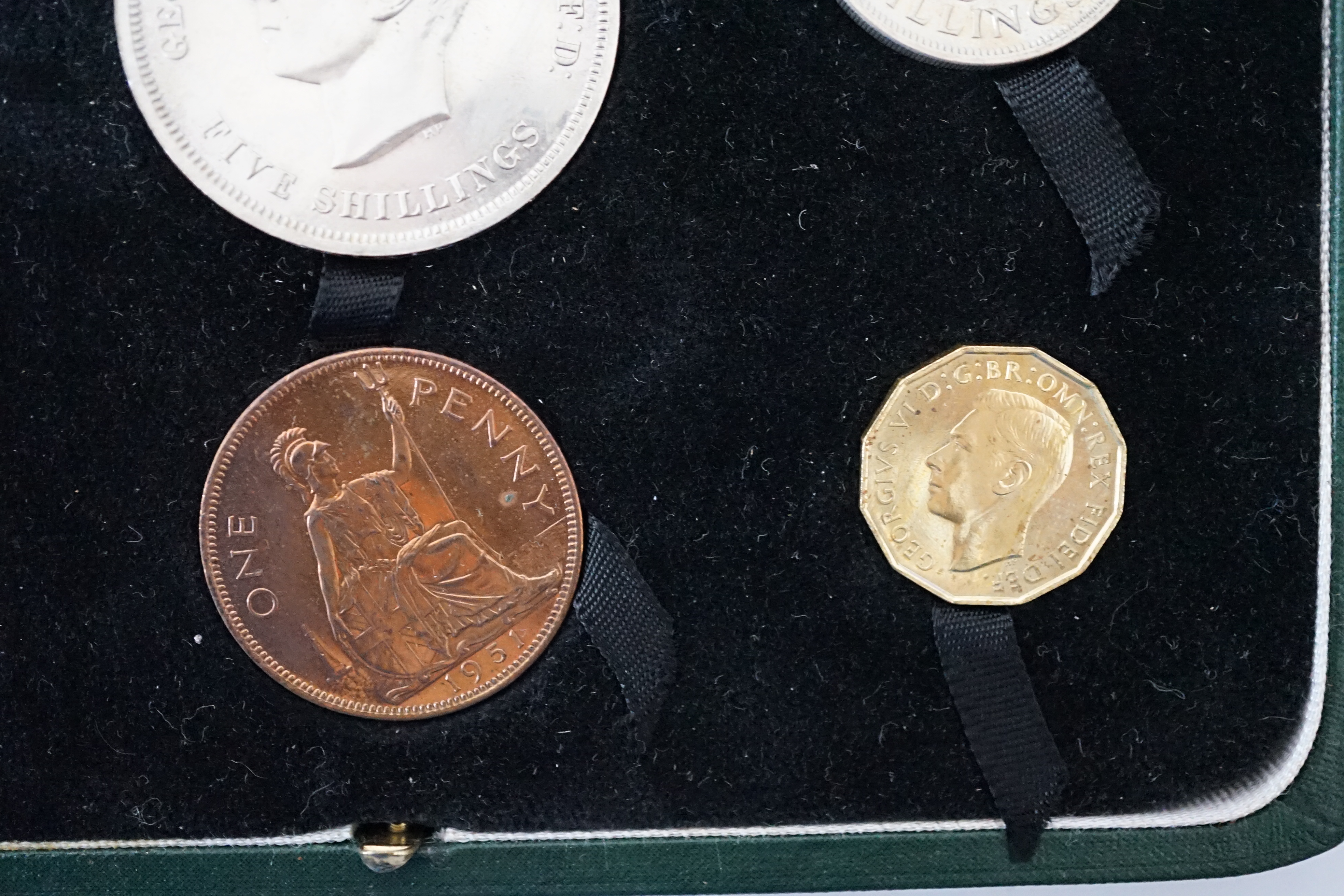 British proof coins, 1951 George VI Festival of Britain proof 10 coin set, crown to farthing, in deluxe case of issue, together with a Festival of Britain program and various promotional photographs